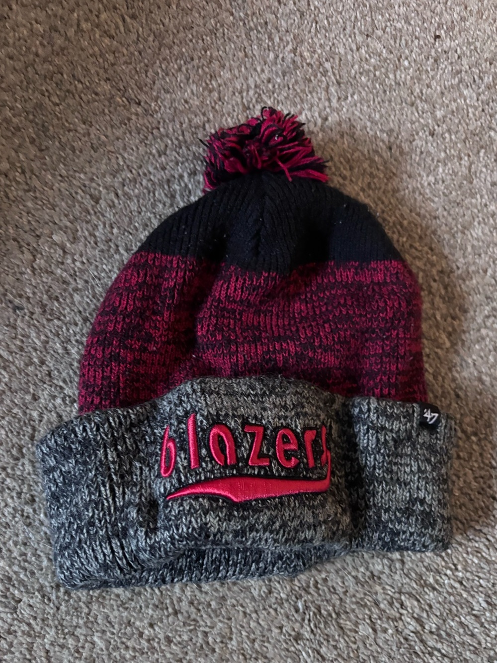 Blazers Pom Beanie Hat - Black & Maroon